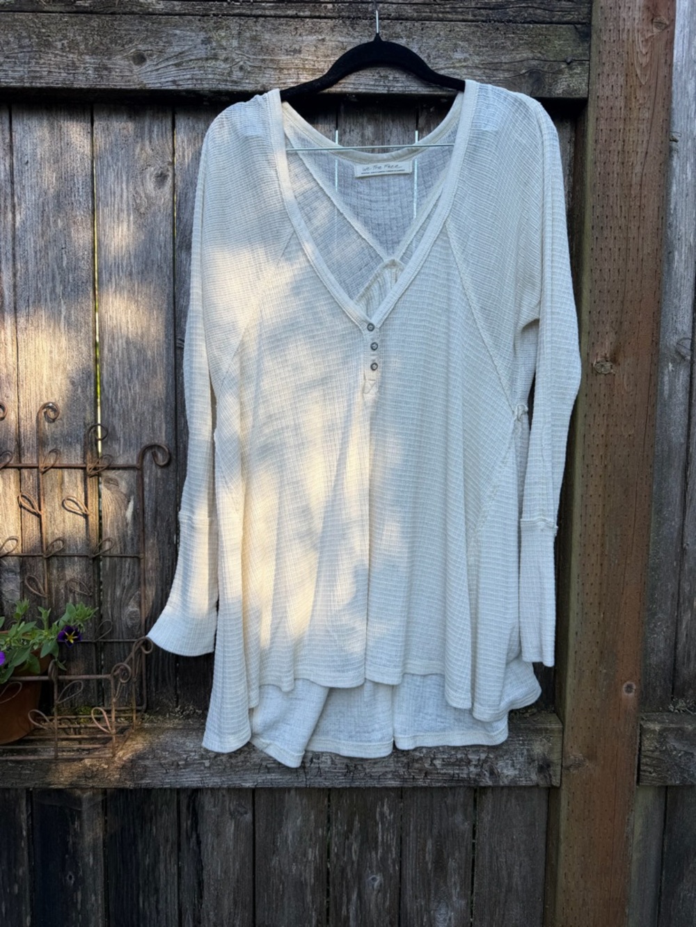Free People Cream Waffle Knit V-Neck Tunic Top